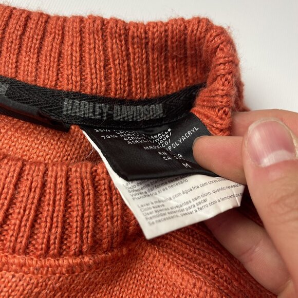 Harley-Davidson Motorcycles Embroidered Stitched MEDIUM Orange Sweater Pullover - Picture 4 of 11